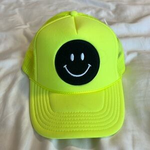 Neon green black smiley face hat